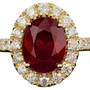 COPY - 9.00Ct Natural Red Ruby & Diamond 14KY Gold Ring
